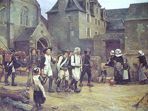 Les révoltés du Fouesnant ramenés par la garde nationale de Quimper en 1792, peinture de Jules Girardet