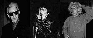 Siouxsie and the banshees. De gauche à droite : Steven Severin, Siouxsie Sioux et Budgie