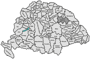 Map highlighting comitat de Szatmár comté du royaume de Hongrie