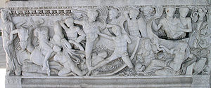 Combat aux vaisseaux devant Troie, sarcophage néo-attique du Musée archéologique de Thessalonique