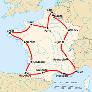 Carte des étapes du Tour 1906
