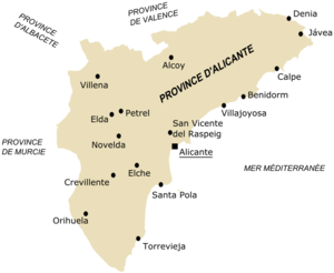 Principales villes de la province d'Alicante