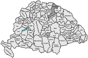 Map highlighting comitat de Zemplin comté du royaume de Hongrie