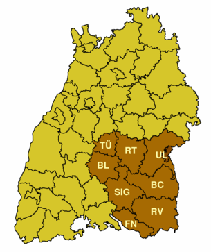 Localisation du district de Tübingen dans le Bade-Wurtemberg