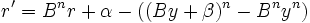 r' = B^n r + \alpha - ((B y + \beta)^n - B^n y ^n)\,