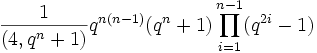 
{1\over (4,q^n+1)}
q^{n(n-1)}
(q^n+1)
\prod_{i=1}^{n-1}(q^{2i}-1)
