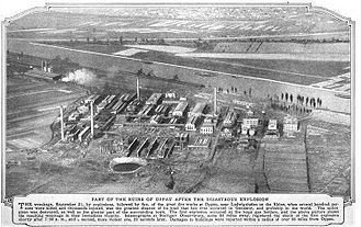 Vue du site d'Oppau, en 1921, après l'explosion d'un silo.