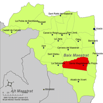 Localisation de Santa Magdalena de Pulpis dans la comarque du Baix Maestrat