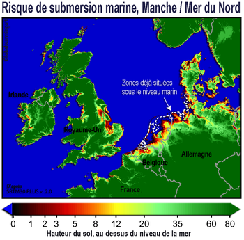 Zones à risques de submersion, pour l'Europe.