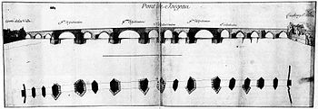 Plan et élévation de l'ancien pont de pierre de Jargeau, par l'ingénieur Mathieu après 1703