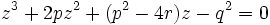 z^3 +2pz^2 + (p^2 - 4r)z -q^2 = 0\,