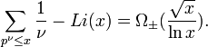 \sum_{p^\nu \le x}{\frac1\nu}-Li(x)=\Omega_\pm(\frac{\sqrt{x}}{\ln x}).