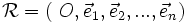  \mathcal R = (\ O , \vec e_1 , \vec e_2 , ... , \vec e_n)