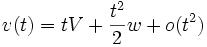 v(t)=tV+\frac{t^2}{2}w+o(t^2)