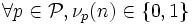 \forall p\in\mathcal P,\nu_p(n)\in \{ 0, 1 \}