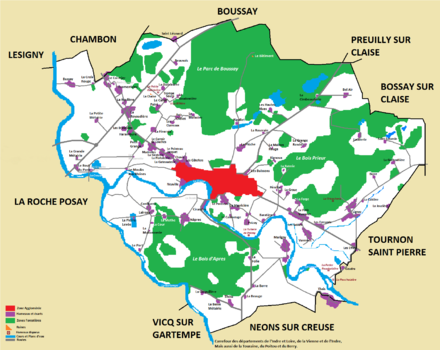 Carte d'Yzeures et ses hameaux disparus
