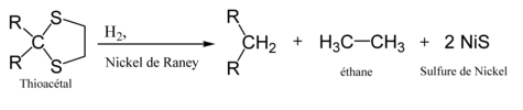 Exemple de désulfurisation d'un thioacétal avec utilisation de nickel de Raney.