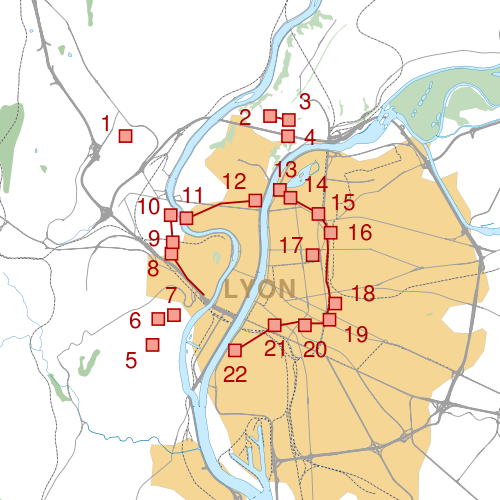 Lyon Rohault de Fleury fortifications map-blank.svg