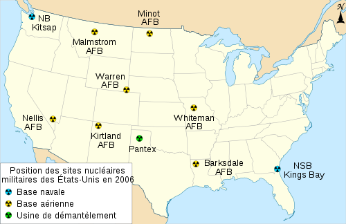 Dépôts d'armes nucléaires aux États-Unis en 2006.