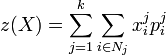 z(X) = \sum_{j=1}^k\sum_{i \in N_j} x_i^jp_i^j
