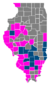 Les comtés en rose sont remportés par Reynolds, les comtés en bleu foncé par Kinney