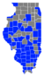 Les comtés en bleu sont remportés par les candidats du parti démocrate