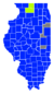 Les comtés en bleus sont remportés par French et les comtés verts par Morison