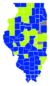 Les comtés en bleus sont remportés par Matteson et les comtés verts par Webb