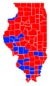 Les comtés en rouges sont remportés par Emmerson et les comtés bleus par Thompson