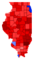 Les comtés en rouges sont remportés par Brady et les comtés bleus par Quinn