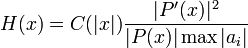 H(x)=C(|x|)\frac{|P'(x)|^2}{|P(x)|\max |a_i|}