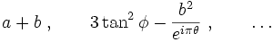 a+b~,\qquad 3\tan^2\phi-\frac{b^2}{e^{i\pi \theta}}~,\qquad \ldots