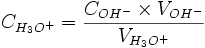 C_ {H_3O^+} = \frac{C_{OH^-}\times V_{OH^-}}{V_{H_3O^+}}