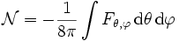 \mathcal N = - \frac{1}{8 \pi} \int F_{\theta, \varphi} \, \mathrm d\theta \, \mathrm d\varphi 