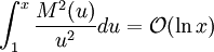 \int_1^x{\frac{M^2(u)}{u^2}du}=\mathcal{O}(\ln x)
