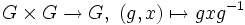 G \times G \rightarrow G,\ (g,x) \mapsto gxg^{-1}