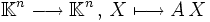 \mathbb{K}^n\longrightarrow \mathbb{K}^n\,,\,X\longmapsto A\,X