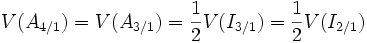 V(A_{4/1}) = V(A_{3/1}) =\frac{1}{2} V(I_{3/1}) = \frac{1}{2} V(I_{2/1}) 