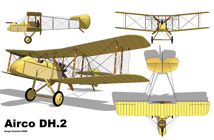 Plan 3 vues de l'Airco DH-2