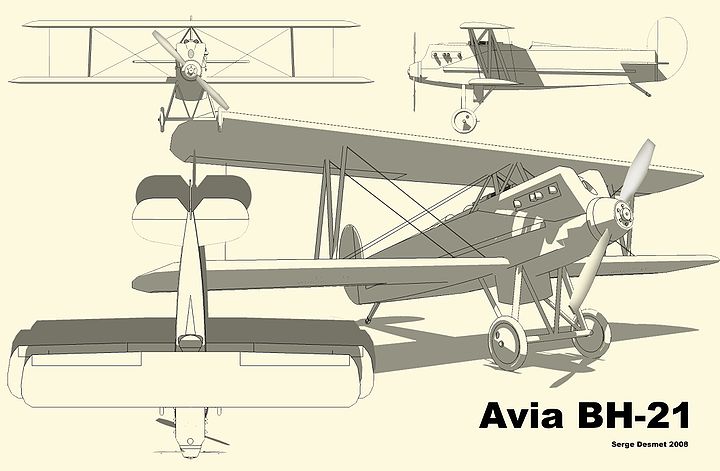 Plan 3 vues de l'avia BH-21