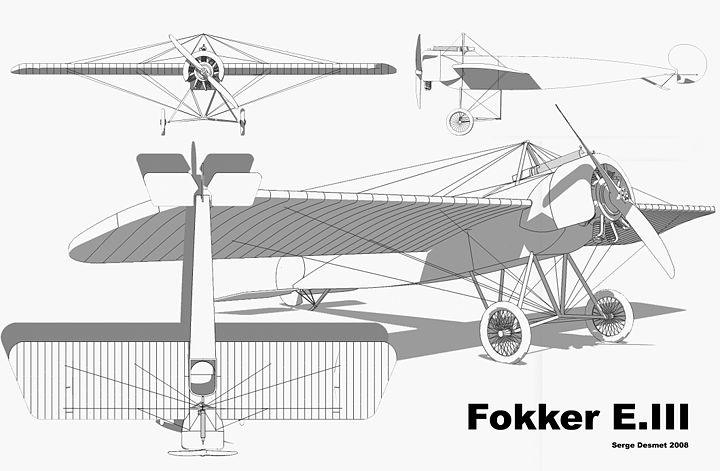 Plan 3 vues du Fokker E.III