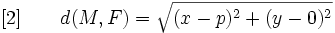 [2] \qquad d(M,F) = \sqrt{ (x-p)^2 + (y-0)^2 }
