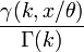 \frac{\gamma(k, x/\theta)}{\Gamma(k)}