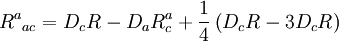 R^a{}_{ac} = D_c R - D_a R^a_c + \frac{1}{4} \left(D_c R - 3 D_c R\right)