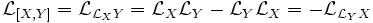 {\mathcal L}_{[X,Y]}={\mathcal L}_{{\mathcal L}_X Y}={\mathcal L}_X{\mathcal L}_Y-{\mathcal L}_Y{\mathcal L}_X=-{\mathcal L}_{{\mathcal L}_Y X}