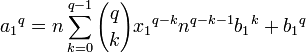 {a_1}^q = n \sum_{k=0}^{q-1} {q \choose k} {x_1}^{q-k}n^{q-k-1} {b_1}^k + {b_1}^q