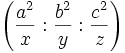 \left(\frac{a^2}{x}:\frac{b^2}{y}:\frac{c^2}{z}\right)\,