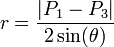 r=\frac{|P_1-P_3|}{2\sin(\theta)}