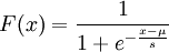 F(x) = \frac{1}{1+e^{-\frac{x-\mu}{s}}}