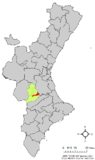 Localización de Chella respecto al País Valenciano